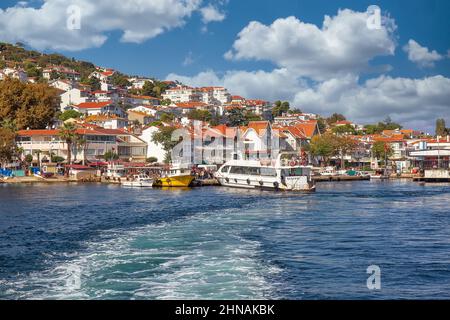 PRINCES ISLANDS, TURKEY - October 10th, 2019: View to beautiful island of Heibeliada on warm and sunny autumn day Stock Photo