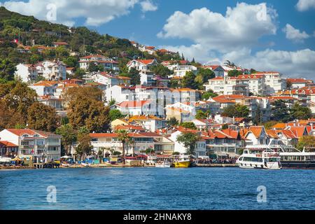 PRINCES ISLANDS, TURKEY - October 10th, 2019: View to beautiful island of Heibeliada on warm and sunny autumn day Stock Photo