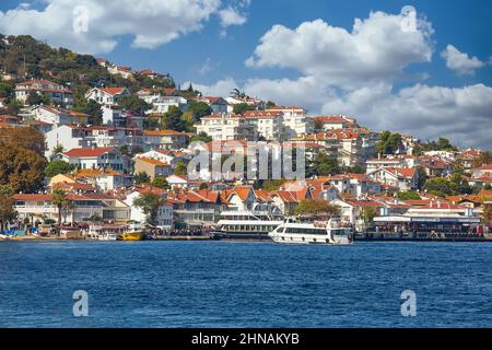 PRINCES ISLANDS, TURKEY - October 10th, 2019: View to beautiful island of Heibeliada on warm and sunny autumn day Stock Photo