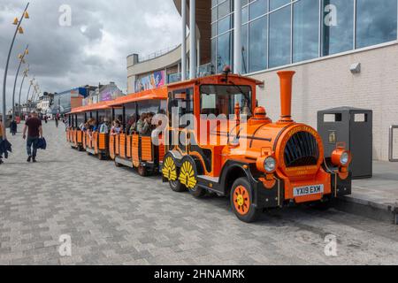 Bridlington land train on the promenade, Bridlington, East Yorkshire, UK. Stock Photo