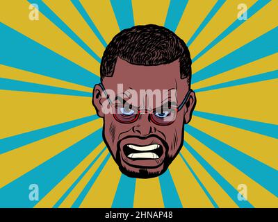 Angry african male face, human emotions. Pop art illustration Stock Vector