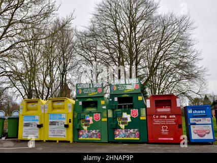 Recycling Point And Bins For Clothes And Shoes Stock Photo - Alamy