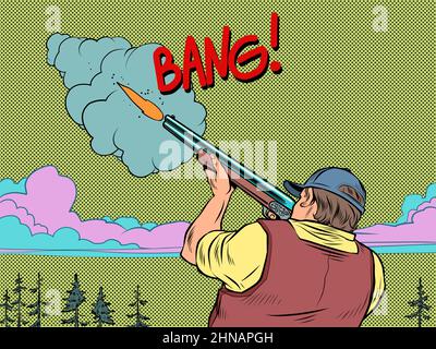 The hunter is a man with a gun shooting. Sports shooting. Hobby Stock Vector