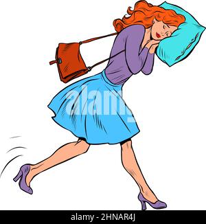 A tired businesswoman sleeps on the move. Goes to work in the morning with his head on a pillow Stock Vector