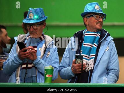 Manchester City fans before the UEFA Champions League Round of 16 1st Leg match at the Jose Alvalade Stadium, Lisbon. Picture date: Tuesday February 15, 2022.