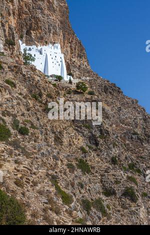 Vertical shot of the monastery of Moni Chozoviotissa on the Greek island of Amorgos Stock Photo