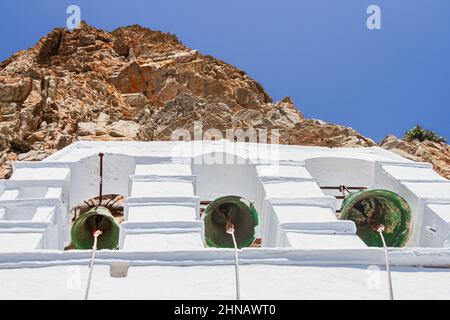 Low angle view of the monastery of Moni Chozoviotissa on the Greek island of Amorgos Stock Photo