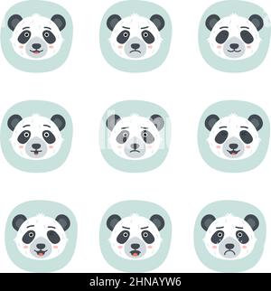 Set of different emotions of panda, vector illustration Stock Vector