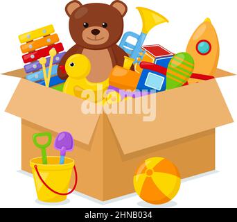 Kid toys in a box, vector illustration Stock Vector