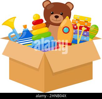 Kid toys in a box, vector illustration Stock Vector