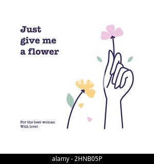 Vector illustration of cartoon flower in hand for the best woman. Stock Vector