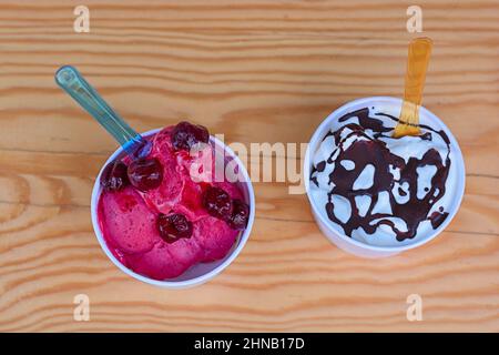 Top view Ice cream flavors in cup on blackground Stock Photo