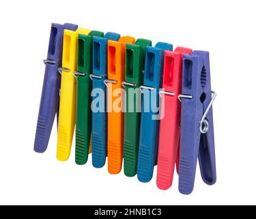 Multicolor clothes pins isolated on the white background Stock Photo