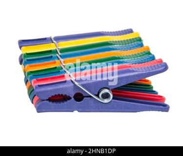 Multicolor clothes pins isolated on the white background Stock Photo