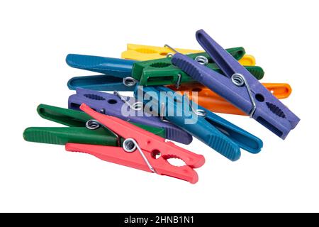 Multicolor clothes pins isolated on the white background Stock Photo