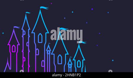 Magic multi-towered palace of the princess surrounded by the starry sky. Fairytale castle. Flat vector illustration isolated on night blue background. Stock Vector