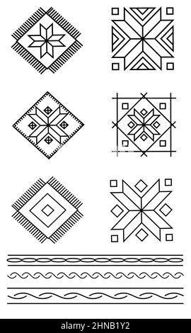 Set of geometric ethnic elements. Traditional folk ornament. Cultural national symbols, art decoration Stock Vector