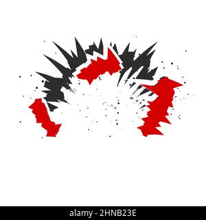 Cartoon explosion with flying particles effect. Radial explosion silhouette. Flat vector illustration isolated on white background. Stock Vector