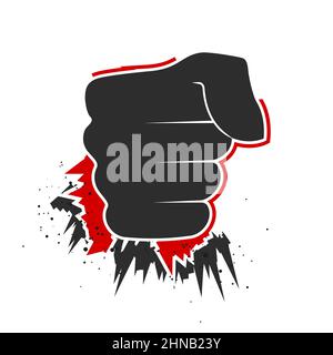 Fist punch front view, combat attack icon. Flat vector illustration isolated on white background. Stock Vector