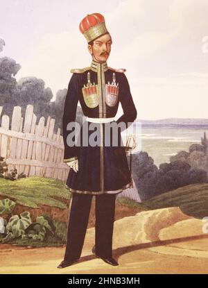 Chief officer of the Life Guards of the Crimean Tatar squadron in 1827. Lithograph of the 19th century. Stock Photo