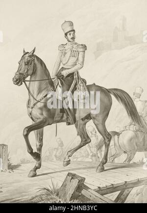 Staff officer of the Life Guards of the Crimean Tatar squadron. Drawing from the 19th century. Stock Photo