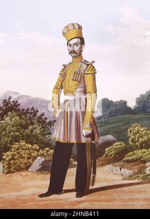 Trumpeter of the Life Guards of the Crimean Tatar squadron in 1845-1855. Lithograph of the 19th century. Stock Photo