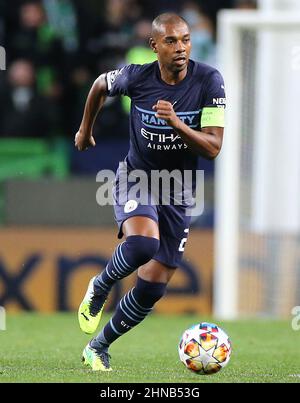 Manchester City's Fernandinho during the UEFA Champions League Round of 16 1st Leg match at the Jose Alvalade Stadium, Lisbon. Picture date: Tuesday February 15, 2022.
