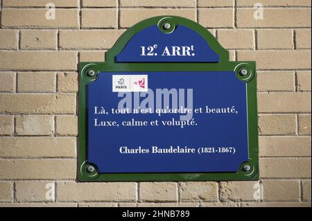 France. Paris (75) (12th district). Plaque for Charles Baudelaire street Stock Photo