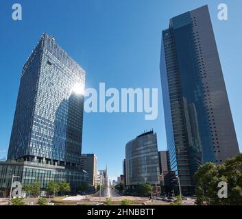 Nagoya, Japan – October 22, 2019: The view of two skyscrapers Midland Square building and Dai Nagoya Building in front of JR Nagoya station with Hisho Stock Photo