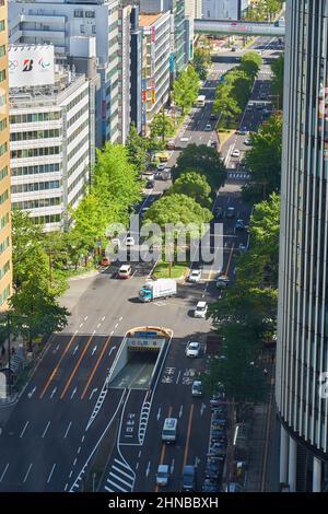 Nagoya, Japan – October 22, 2019: Sakura dori avenue as seen from the JR Nagoya station central tower observation desk. Nagoya. Japan Stock Photo