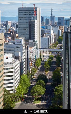 Nagoya, Japan – October 22, 2019: Sakura dori avenue as seen from the JR Nagoya station central tower observation desk. Nagoya. Japan Stock Photo