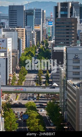 Nagoya, Japan – October 22, 2019: Sakura dori avenue as seen from the JR Nagoya station central tower observation desk. Nagoya. Japan Stock Photo