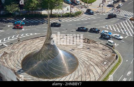 Nagoya, Japan – October 22, 2019: Hisho Monument on the Meieki-dori in front of JR Nagoya Station. It was constructed for 100th anniversary of the mun Stock Photo