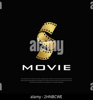 Gold abstract letter S logo for negative video recording film production Stock Vector