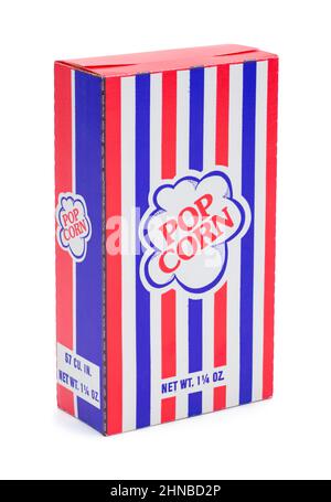 Retro Closed Box of Popcorn Cut Out on White. Stock Photo