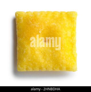 Square Cheese Cracker Cut Out on White. Stock Photo