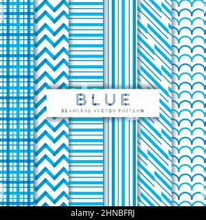 Blue Line Seamless Vector Patterns Design Collection Stock Vector