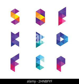 Colorful Geometry Alphabet Letter Logo Design Collection Stock Vector
