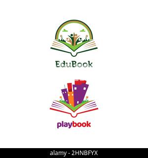 Playful Book Open Logo Design Template Stock Vector