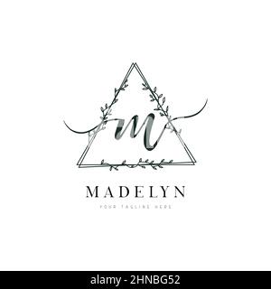 Triangle Shape Hand Drawn Floral Frame Letter M Logo Stock Vector