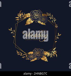 Golden Floral Frame Wedding Anniversary Background Stock Vector