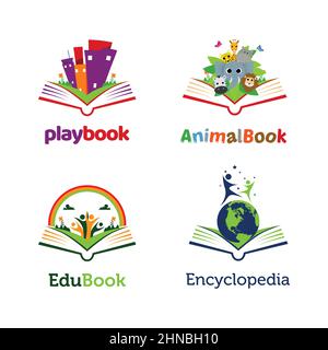 Playful Book Open Logo Template Collection Stock Vector