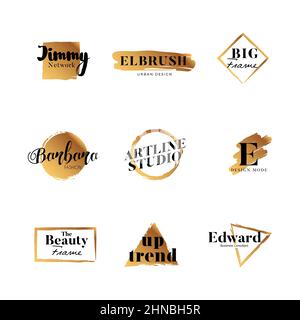 Gold Brush Logo Design Type Collection Stock Vector
