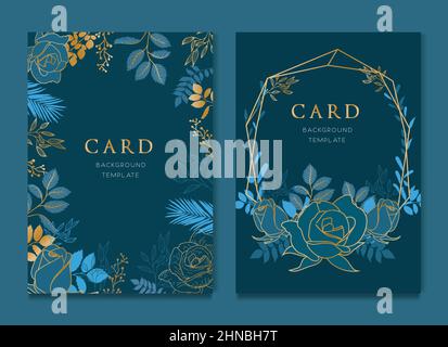 Navy Blue Card With Golden Leaves Card and Wedding Invitation Template ...