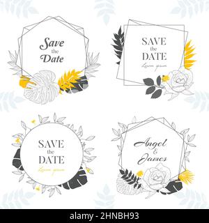 Hand drawn Yellow Floral Frame Background Collection Stock Vector