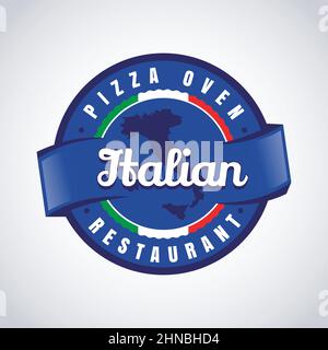 Italian Blue Pizza Emblem Logo Sign Symbol Icon Stock Vector