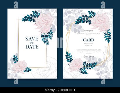 Simple Elegant Rose Wedding Frames Card and Invitation Stock Vector