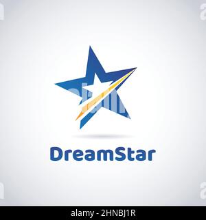 Blue Star With Yellow Dash Sign Symbol Logo Template Icon Stock Vector