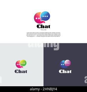 Colorful Gradient Double Bubble Chat Logo Design Template Stock Vector