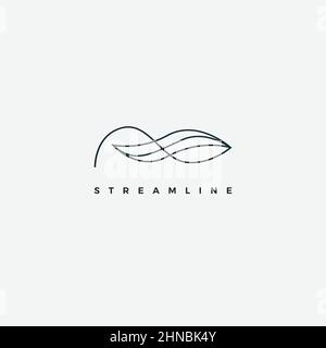 Simple Monogram Line Wave Logo Design Template Stock Vector